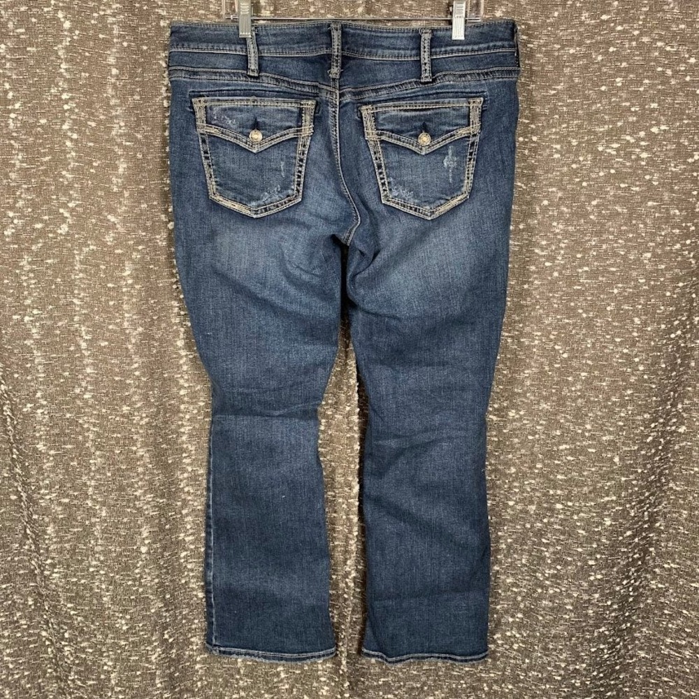 Silver Jeans Co Suki Slim Bootcut Denim Flap Pocket Distressed Womens W36 L31